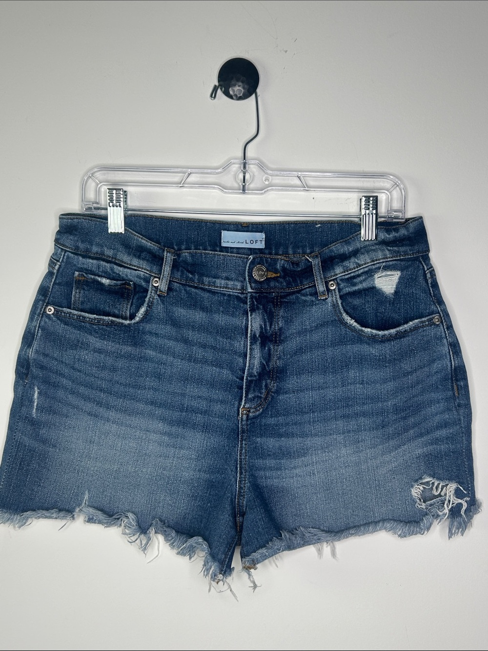LOFT Made & Loved High Rise Distressed Raw Hem Denim Shorts Size 29 / 8